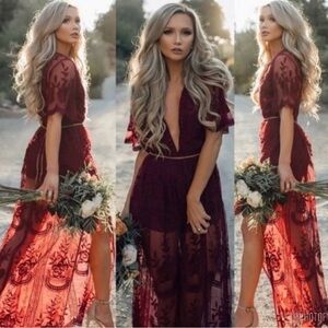 🎉HP!🎉Bohemian Lace Maxi Dress Wine Size S